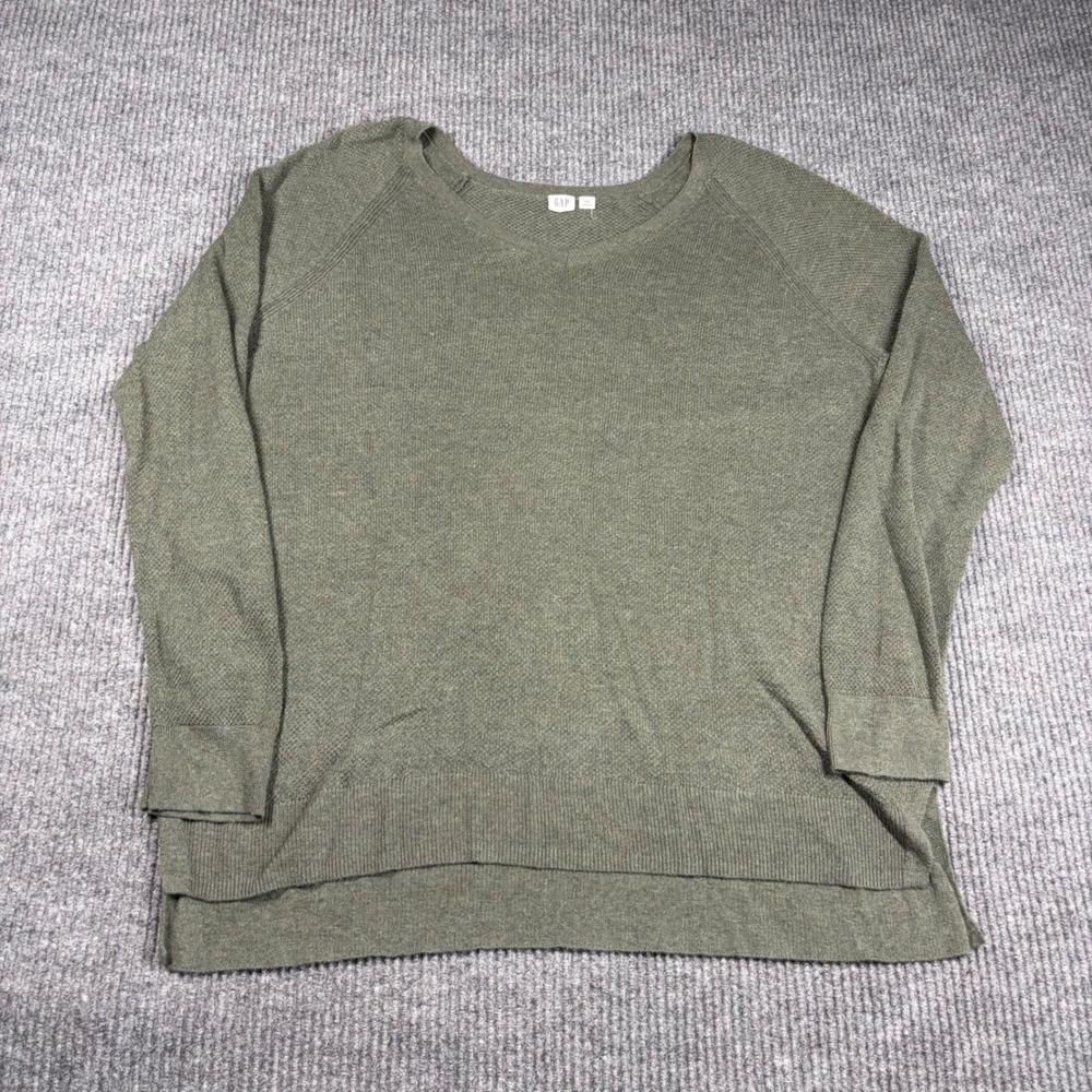 Gap Sweater Womens XXL Olive Green V-Neck Long Sleeve Pullover Raglan Knit Top